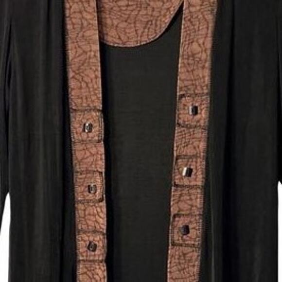 Coldwater Creek Cardigan Womens Size 6 Long Sleeve Black Brown Trim Open Front - Picture 7 of 8